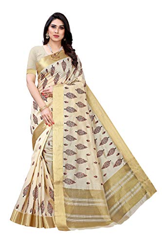 IMTRA FASHION Damen Sari Aus Baumwolle Polyester Seide Mit Blusenteil Creme(KERALA CRISMISTMAS) von IMTRA FASHION