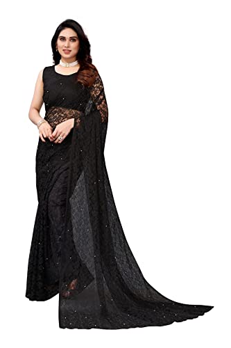 IMTRA FASHION Designer Netz Sari Für Frauen Indischer Blumen Sari Mit Bluse Schwarz(ABIRA BLACK) von IMTRA FASHION