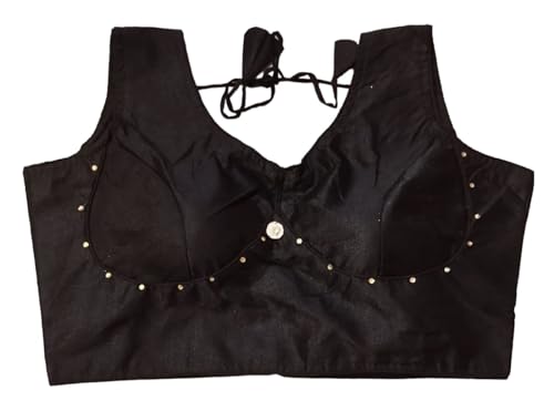 IMTRA FASHION Fertige Saree-Bluse Aus Indischer Tussar-Seide Einfarbiges Choli-Schwarz-40 von IMTRA FASHION