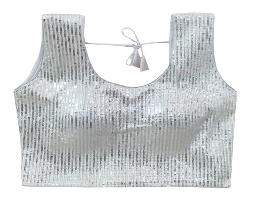IMTRA FASHION Fertige Saree-Bluse Mit Pailletten Für Damen Indisches Crop-Top Choli-Silber von IMTRA FASHION