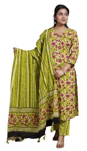 IMTRA FASHION Gerade Kurti Hose Setzen Indisch Klage für Frauen mit Dupatta Ethnisch Tragen Kurta Tunika (Licht Grün-3X-Large) von IMTRA FASHION