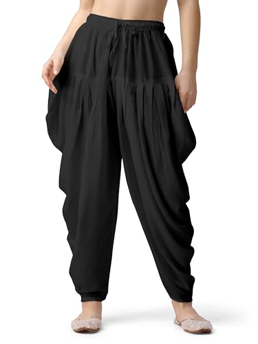 IMTRA FASHION Haremshose Für Damen Einfarbig Baumwolle Salwar Kameez Indische Baggy Boho Dhoti Hose Lounge-Hose-Schwarz von IMTRA FASHION