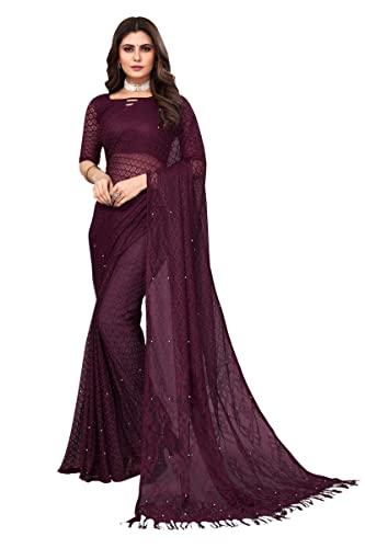 IMTRA FASHION Indischer Damen Netz Sari Traditioneller Sari Mit Nicht Genähtem Blusenteil-Lila-JAYA PURPLE von IMTRA FASHION