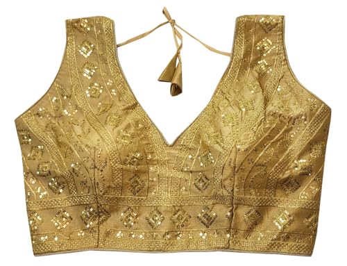 IMTRA FASHION Indische Fertige Tussar Seiden Sari Bluse für Frauen Bauchfreies Top Choli-Gold-38 von IMTRA FASHION
