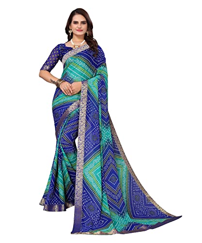 IMTRA FASHION Indischer Bandhani Bedruckter Sari Georgette Für Frauen Mit Saree Aus Spitzenarbeit-Blau von IMTRA FASHION