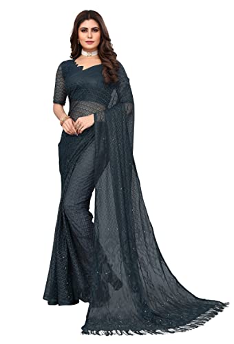 IMTRA FASHION Indischer Damen Netz Sari Traditioneller Sari Mit Nicht Genähtem Blusenteil-Grün-JAYA RAMA von IMTRA FASHION