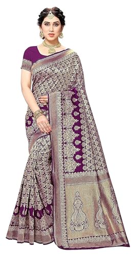 IMTRA FASHION Indischer Damen Sari Aus Banarasi Jacquard Webstoff Mit Nicht Genähtem Blusenteil-Lila-MALIYA PURPLE von IMTRA FASHION