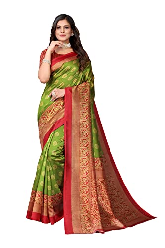 IMTRA FASHION Indischer Damen Sari Aus Bedruckter Kunstseide Mit Blusenteil Grün(MINALI MEHENDI) von IMTRA FASHION