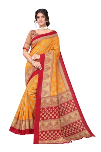 IMTRA FASHION Indischer Damen Sari Aus Kunstseide Traditioneller Sari Mit Nicht Genähter Bluse-Senf-ALIFA MUSTARD von IMTRA FASHION