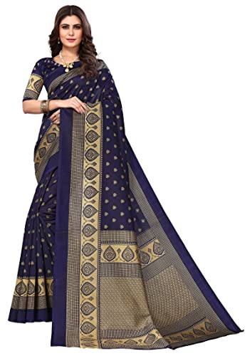 IMTRA FASHION Indischer Ethnischer Saree Kunst Sari Für Damen Mit Seidendruck Und Blusenteil-Blau-VEENA NAVY von IMTRA FASHION