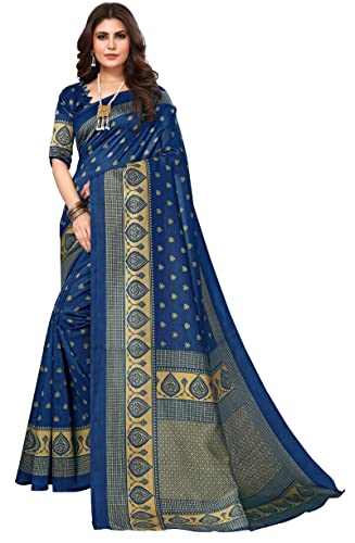 IMTRA FASHION Indischer Ethnischer Saree Kunst Sari Für Damen Mit Seidendruck Und Blusenteil-Blau-VEENA RAMA von IMTRA FASHION