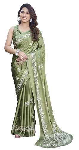 IMTRA FASHION Indischer Sari Für Damen Chiffon Sari Mit Nicht Genähter Bluse Grün von IMTRA FASHION