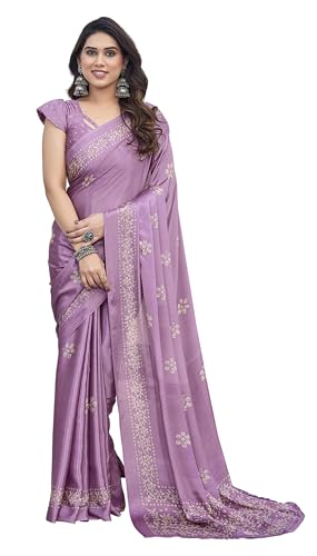 IMTRA FASHION Indischer Sari Für Damen Chiffon Sari Mit Nicht Genähter Bluse Lila von IMTRA FASHION