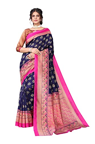 IMTRA FASHION Indischer Sari Für Frauen Bedruckt Kunstseide Saree Mit Bluse Stück Blau(MINALI NAVY) von IMTRA FASHION