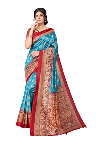 IMTRA FASHION Indischer Sari Für Frauen Bedruckt Kunstseide Saree Mit Bluse Stück Blau(MINALI RAMA) von IMTRA FASHION