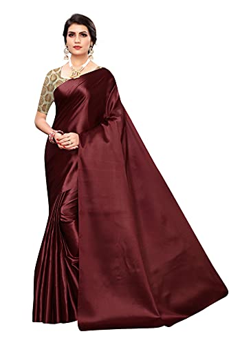 IMTRA FASHION Indischer Sari Für Frauen Chanderi Bedruckter Sari Mit Blusenstück Kastanienbraun(DUST MAROON) von IMTRA FASHION