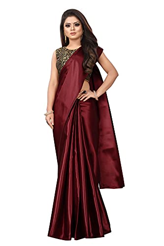 IMTRA FASHION Indischer Sari Für Frauen Chanderi Bedruckter Sari Mit Blusenstück Kastanienbraun(PAVITRA MAROON) von IMTRA FASHION