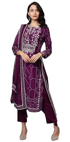 IMTRA FASHION Indisches Besticktes Kurti Set Für Damen Viskose Kurta Hose Mit Dupatta von IMTRA FASHION