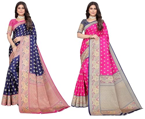 IMTRA FASHION Indisches Damen-Sari aus Kunstseide, 2er-Pack mit ungesäumtem Blusenteil von IMTRA FASHION
