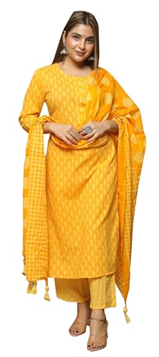 IMTRA FASHION Kurta-Hosen-Set Aus Reiner Baumwolle Für Damen Salwar Kameez Mit Dupatta Indischer Anzug (Bernsteingelb-3XL) von IMTRA FASHION