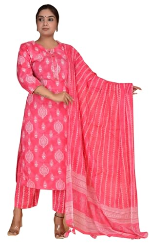 IMTRA FASHION Kurta-Hosen-Set Für Damen Anzug Aus Reiner Baumwolle Mit Dupatta Indischem Kurti-Set (Pink-3XL) von IMTRA FASHION