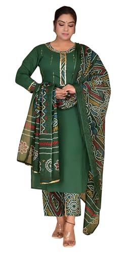 IMTRA FASHION Kurta-Hosen-Set Für Damen Indischer Anzug Aus Reiner Baumwolle Mit Dupatta (Grün-3X-Large) von IMTRA FASHION