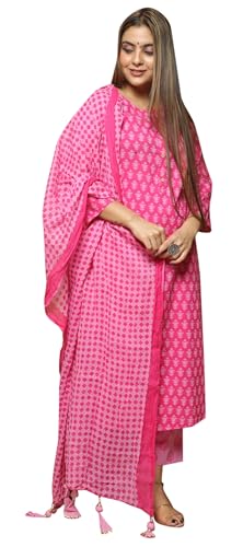 IMTRA FASHION Kurta-Hosenset Aus Reiner Baumwolle Für Damen Indischer Anzug Salwar Kameez Mit Dupatta (Babyrosa-3XL-Large) von IMTRA FASHION