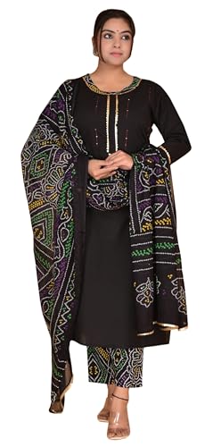 IMTRA FASHION Kurta-Hosenset Für Damen Indischer Anzug Aus Reiner Baumwolle Mit Dupatta (Schwarz-Medium) von IMTRA FASHION