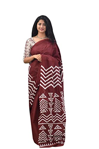 IMTRA FASHION Saree Aus 100% Reiner Baumwolle Für Damen, Handbedruckter Sari Mit Bluse von IMTRA FASHION