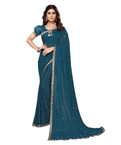 IMTRA FASHION Saree Für Damen Goergette Seidensari Und Ungenähte Bluse-Blau-AARIYA RAMA von IMTRA FASHION