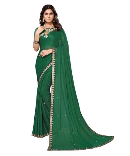 IMTRA FASHION Saree Für Damen Goergette Seidensari Und Ungenähte Bluse-Grün-AARIYA GREEN von IMTRA FASHION