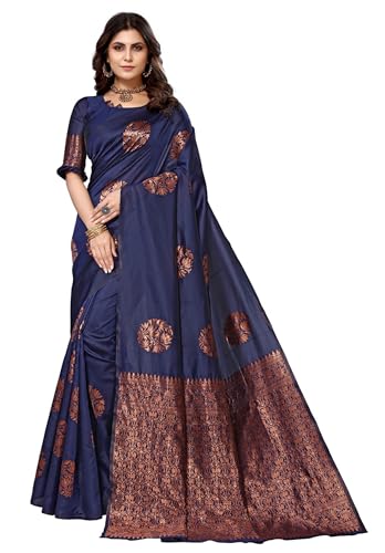 IMTRA FASHION Sari Für Damen Banarasi Jacquard Sari Mit Nicht Genähtem Blusenteil-Blau-MUDRA NAVY von IMTRA FASHION