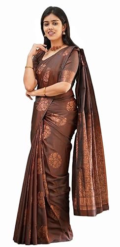 IMTRA FASHION Sari Für Damen Banarasi Jacquard Sari Mit Nicht Genähtem Blusenteil-Braun-MUDRA BROWN von IMTRA FASHION