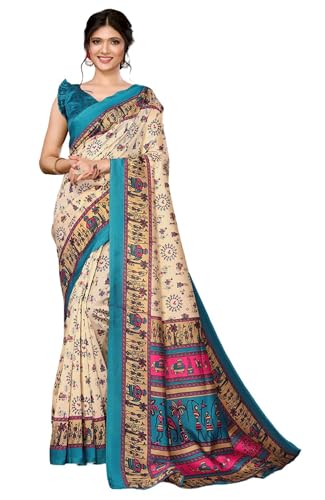 IMTRA FASHION Sari Für Damen Bedrucktes Indisches Sari-Kleid Aus Kunstseide Mit Ungesäumtem Blusenteil von IMTRA FASHION