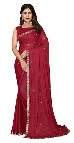 IMTRA FASHION Sari Für Damen Georgette-Seide Mit Fadenarbeit Sari Und Ungesäumter Bluse von IMTRA FASHION