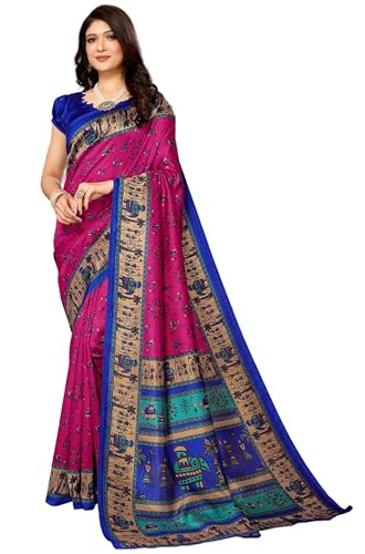 IMTRA FASHION Sari Für Damen Mehrfarbig Bedrucktes Indisches Sari-Kleid Aus Kunstseide Mit Ungesäumtem Blusenteil von IMTRA FASHION