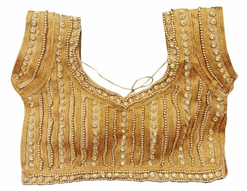 IMTRA FASHION Schwere Bestickte Saree-Bluse Für Damen Schweres Perlen-Crop-Top Choli-Golden von IMTRA FASHION