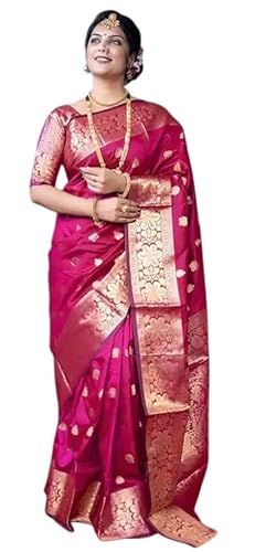 IMTRA FASHION Traditioneller Saree Für Damen Indischer Banarasi-Jacquard-Sari Im Kanjivaram-Stil Mit Ungenähter Bluse- Stück-Rosa von IMTRA FASHION