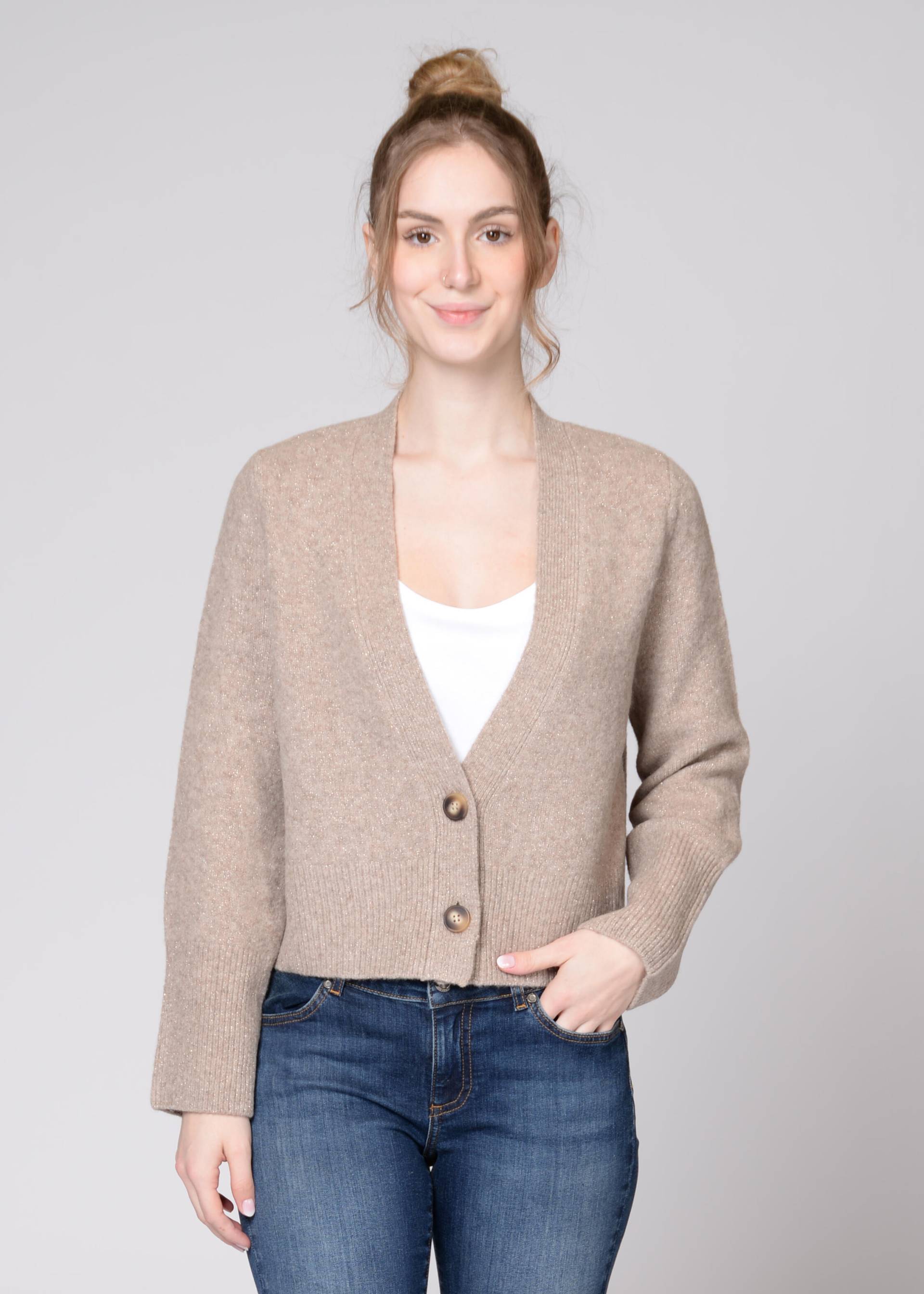 IN LINEA - Cardigan, V-Ausschnitt,1/1-Arm taupe combo - Gr. - 40 von IN LINEA