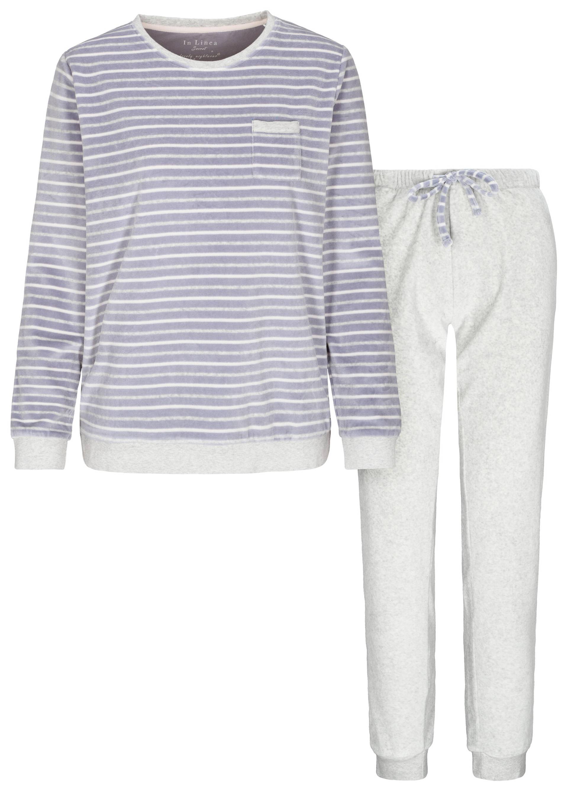 IN LINEA - Da.-Pyjama Velours silver stripe - Gr. - 40 von IN LINEA