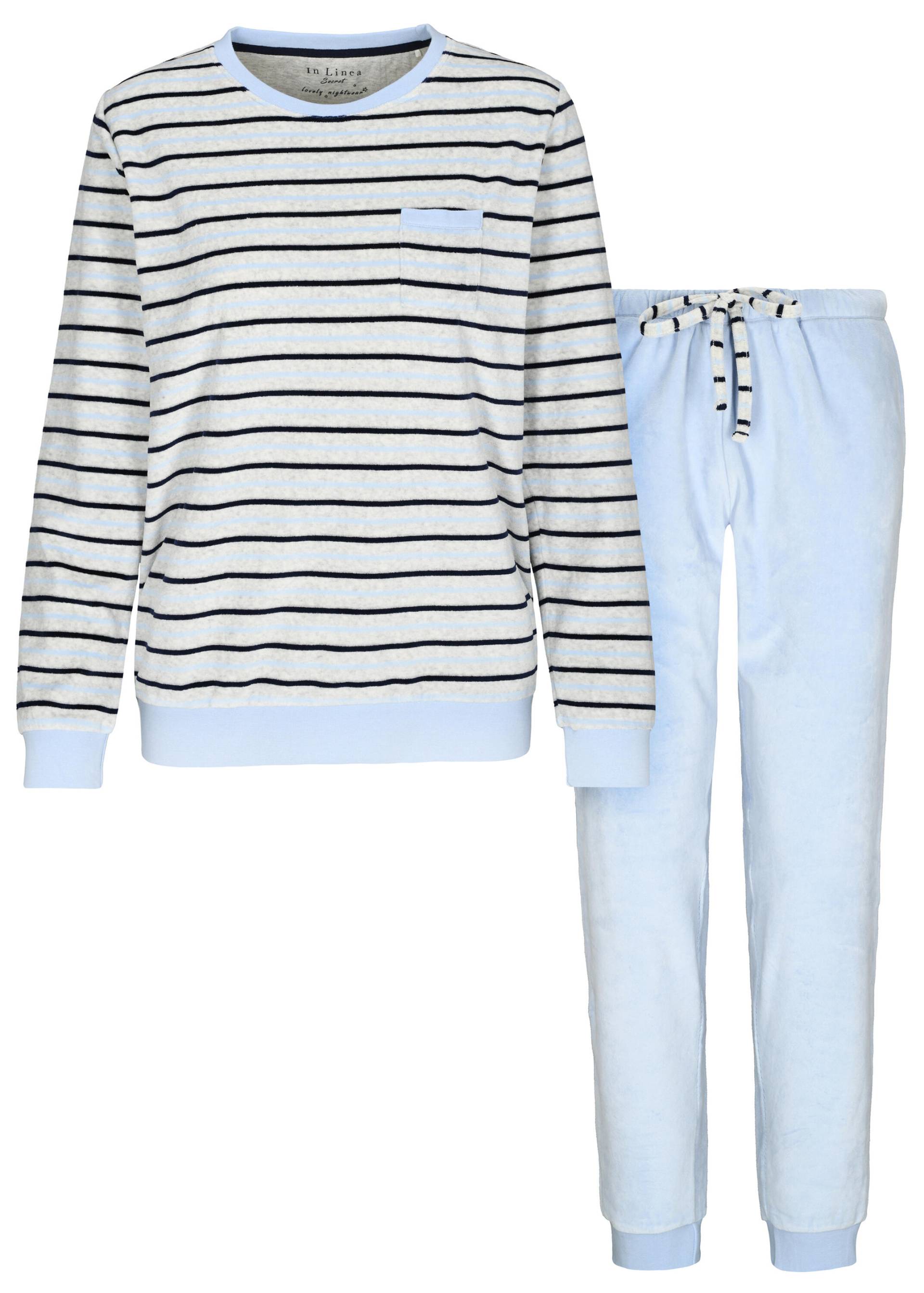 IN LINEA - Da.-Pyjama Velours softblue stripe - Gr. - 48 von IN LINEA