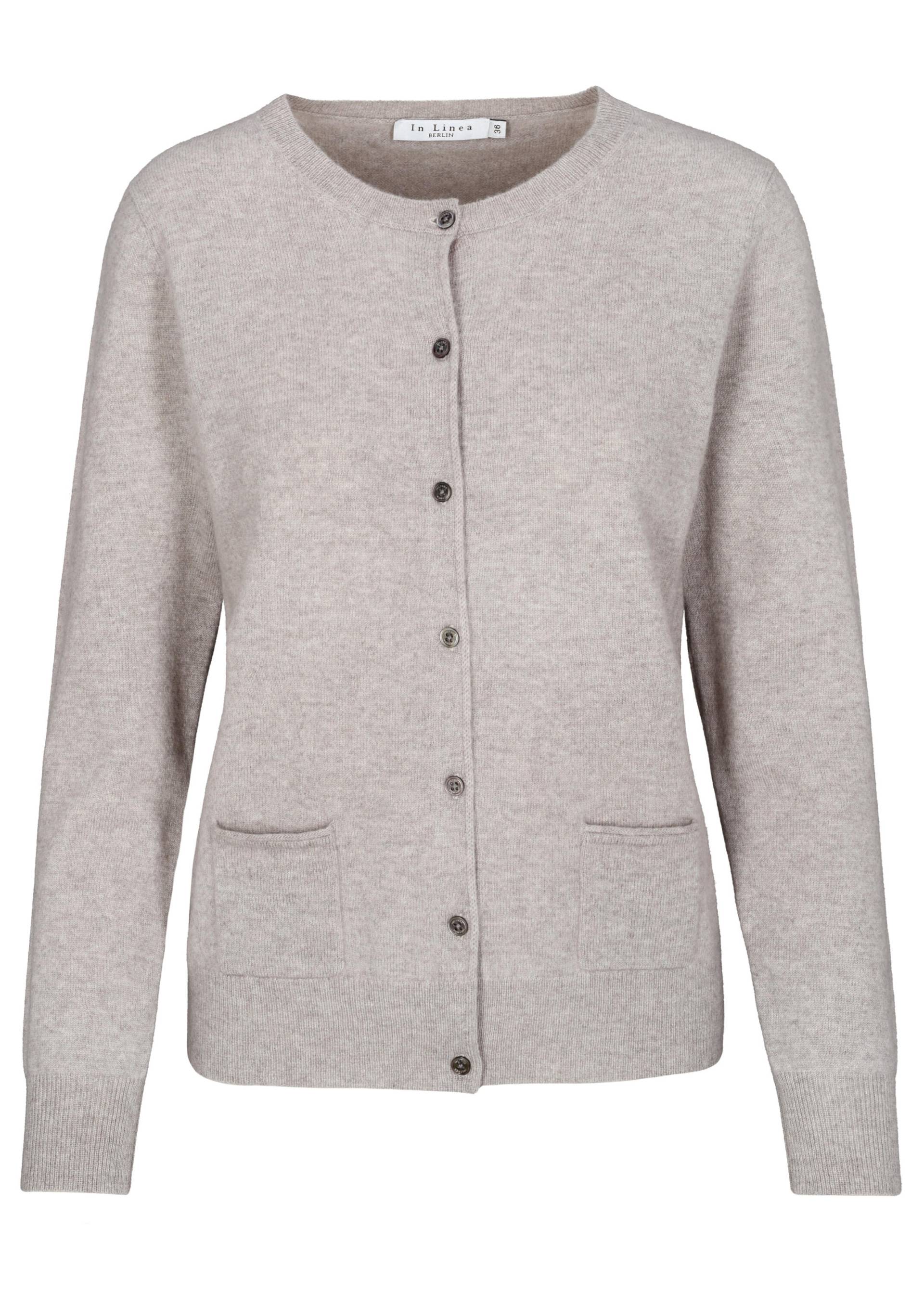 IN LINEA - NOS Cardigan, Rundhals 842 stone mel. - Gr. - 42 von IN LINEA