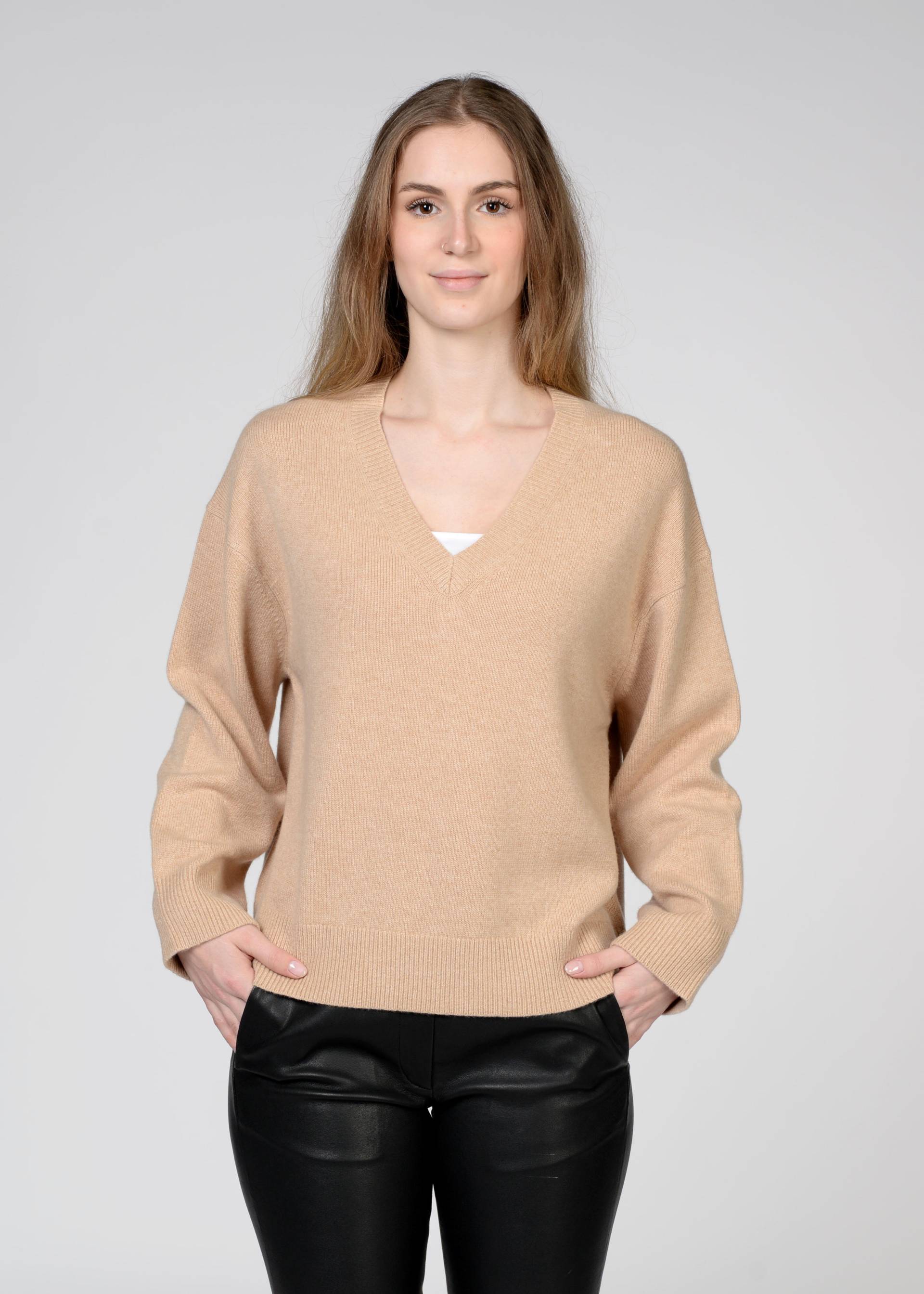 IN LINEA - Pullover, V-Ausschnitt,1/1-Arm camel mel. - Gr. - 36 von IN LINEA