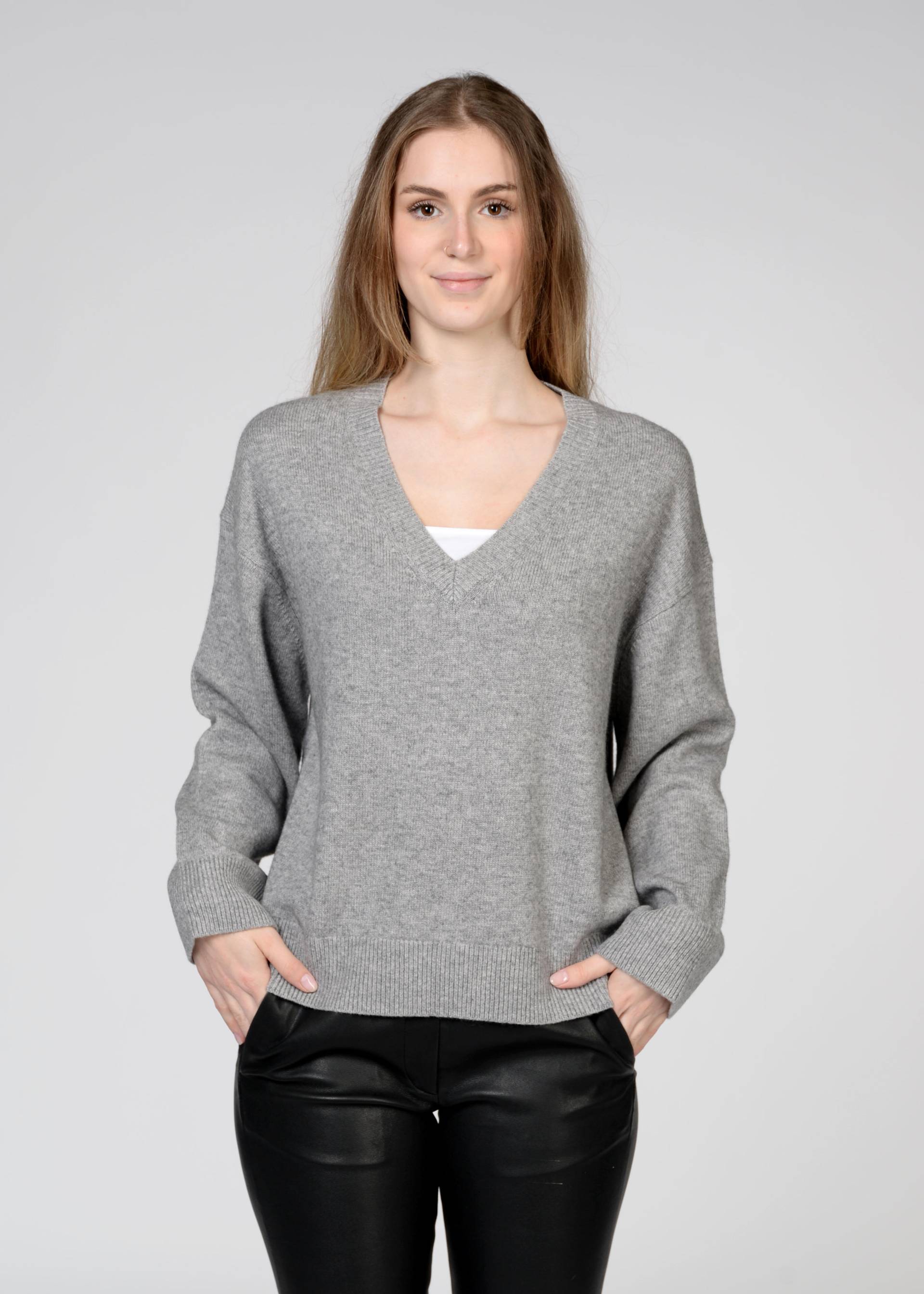 IN LINEA - Pullover, V-Ausschnitt,1/1-Arm flanell mel. - Gr. - 40 von IN LINEA