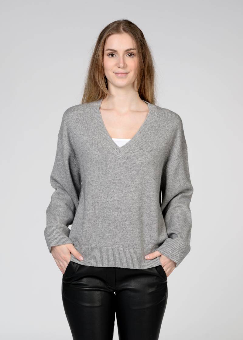 IN LINEA - Pullover, V-Ausschnitt,1/1-Arm flanell mel. - Gr. - 42 von IN LINEA