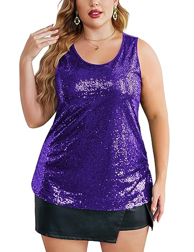 IN'VOLAND Damen Pailletten Tops Plus Size Glitzer Tank Top Ärmellos Sparkle Shimmer Shirt Tops Camisole Weste - Violett - 48 von IN'VOLAND