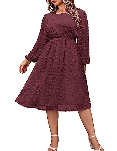 IN'VOLAND Damen Plus Size Swiss Dot Langarm Chiffon Kleid Flowy Hohe Taille A Linie Rüschen Babydoll Midi Kleider 16W-24W, Weinrot, 46 Mehr IN'VOLAND Damen Plus Size Swiss Dot Langarm Chiffon Kleid Flowy Hohe Taille A Linie Rüschen Babydoll Midi Kleider 16W-24W, Weinrot, 46 Mehr von IN'VOLAND