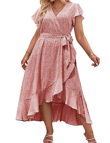 IN'VOLAND Damen-Sommerkleid mit Blumenmuster, V-Ausschnitt, kurze Ärmel, Gürtel, Strandkleid, Bohemian-Maxikleid, Pat1, 56 Mehr von IN'VOLAND