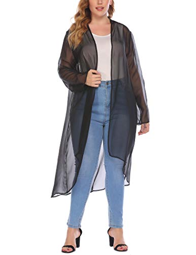 IN'VOLAND Damen-Strickjacke in Übergröße, langärmelig, vorne offen, drapiert, leicht, lang, Staubwedel (L-5XL) - Schwarz - 3X-Groß von IN'VOLAND