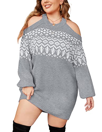 IN'VOLAND Damen Übergröße Pullover Kleid Langarm Bodycon Pullover Weihnachten Xmas Oversize Pullover Sweater Kleid, Pat1, 50 Mehr von IN'VOLAND